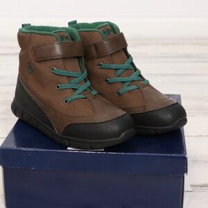 POLO RALPH LAUREN Boy's Barnes Boot Size 2 (Little Boy) Brown/Green NEW in Box